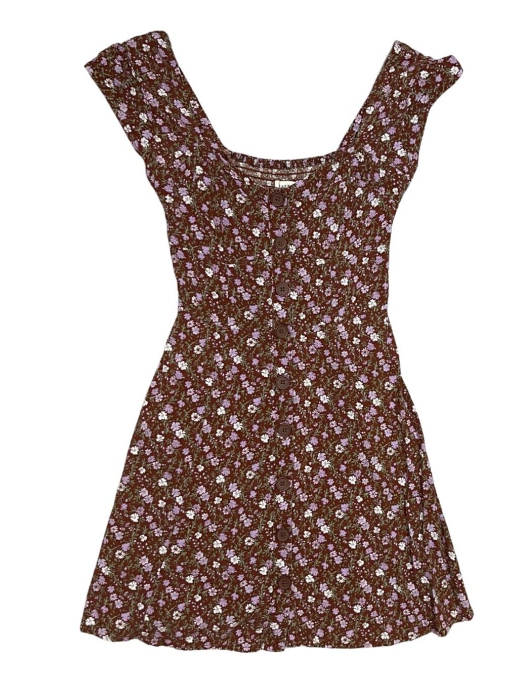 Aeropostale Floral Mini Sundress Size XS Brown Cottagecore Pockets Button Front